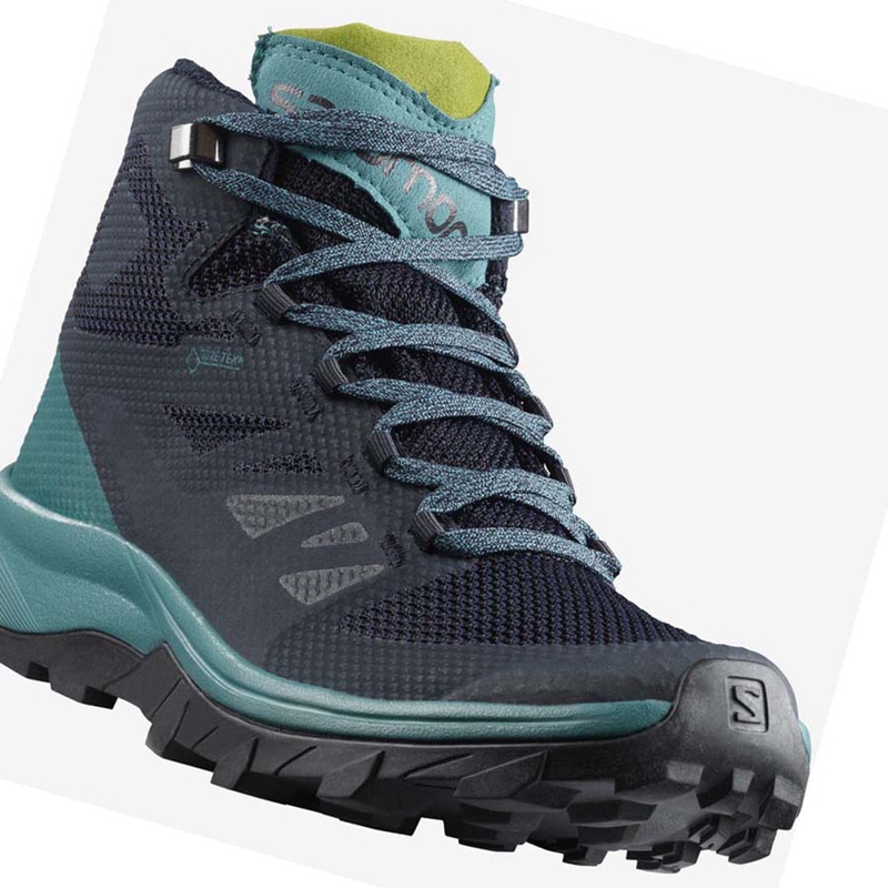 Black / Green Salomon WoOUTLINE MID GORE-TEX Women's Hiking Shoes | RVEXCOB-15