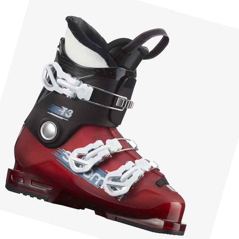 Black / Red / White Salomon T3 RT Kids\' Ski Boots | TPJGSVL-78