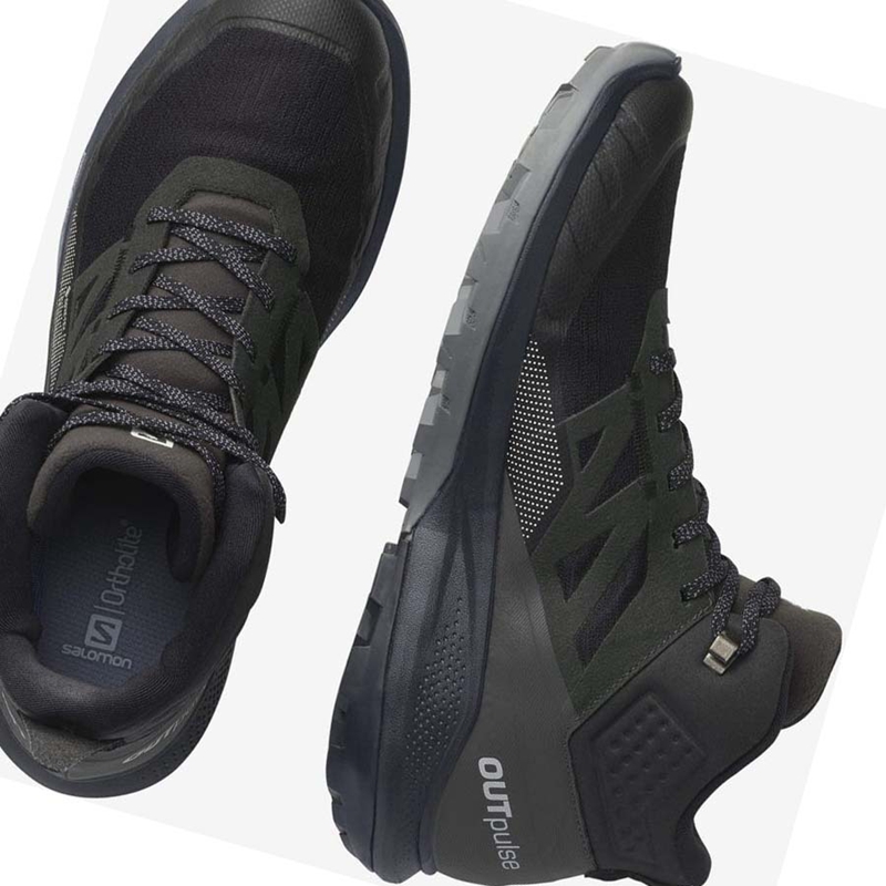 Black Salomon OUTPULSE MID GORE-TEX Men's Hiking Shoes | ZIYGVFT-84