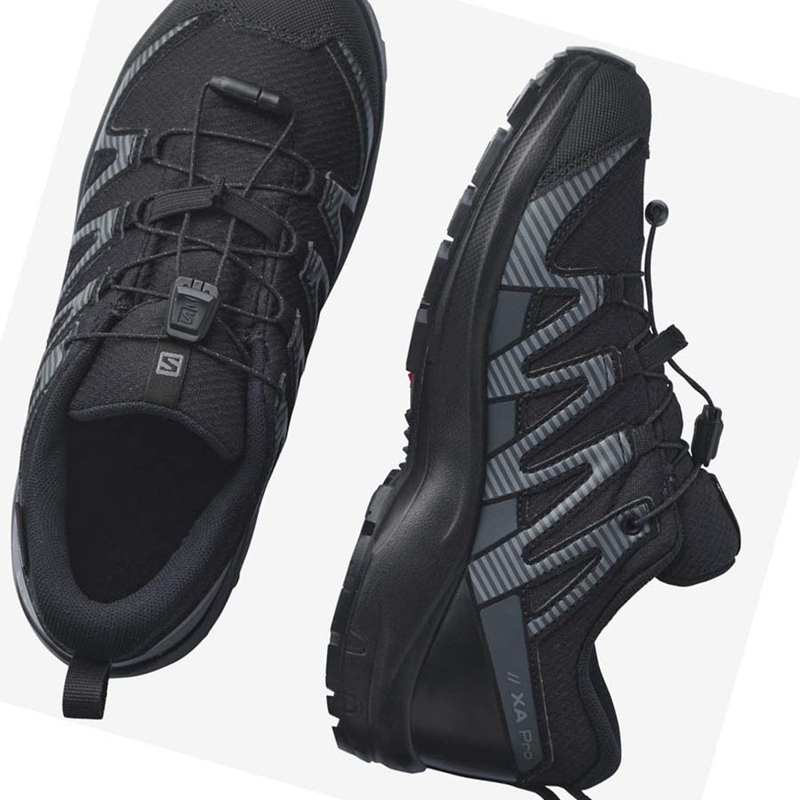 Black Salomon XA PRO V8 CLIMASALOMON™ WATERPROOF Kids' Trail Running Shoes | YZNABFM-10