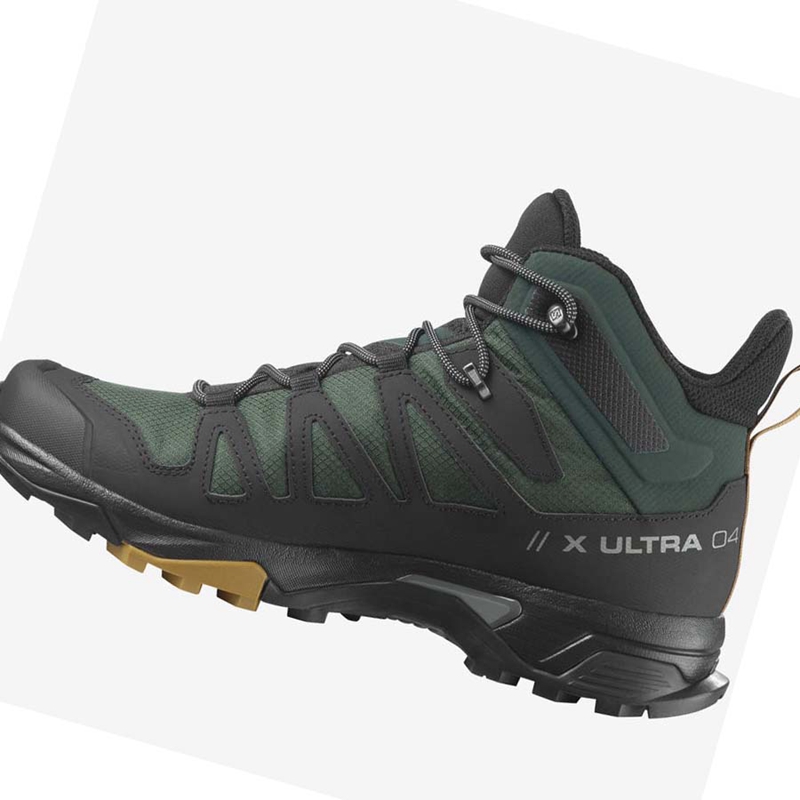 Green / Black Salomon X ULTRA 4 MID GORE-TEX Men's Hiking Shoes | PXGYVQC-48