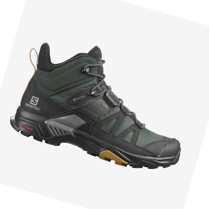 Green / Black Salomon X ULTRA 4 MID GORE-TEX Men\'s Hiking Shoes | PXGYVQC-48