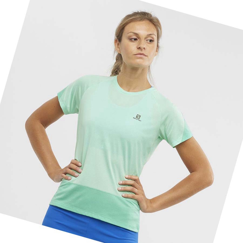 Green Salomon CROSS RUN Women's T Shirts | QPRAHIB-20