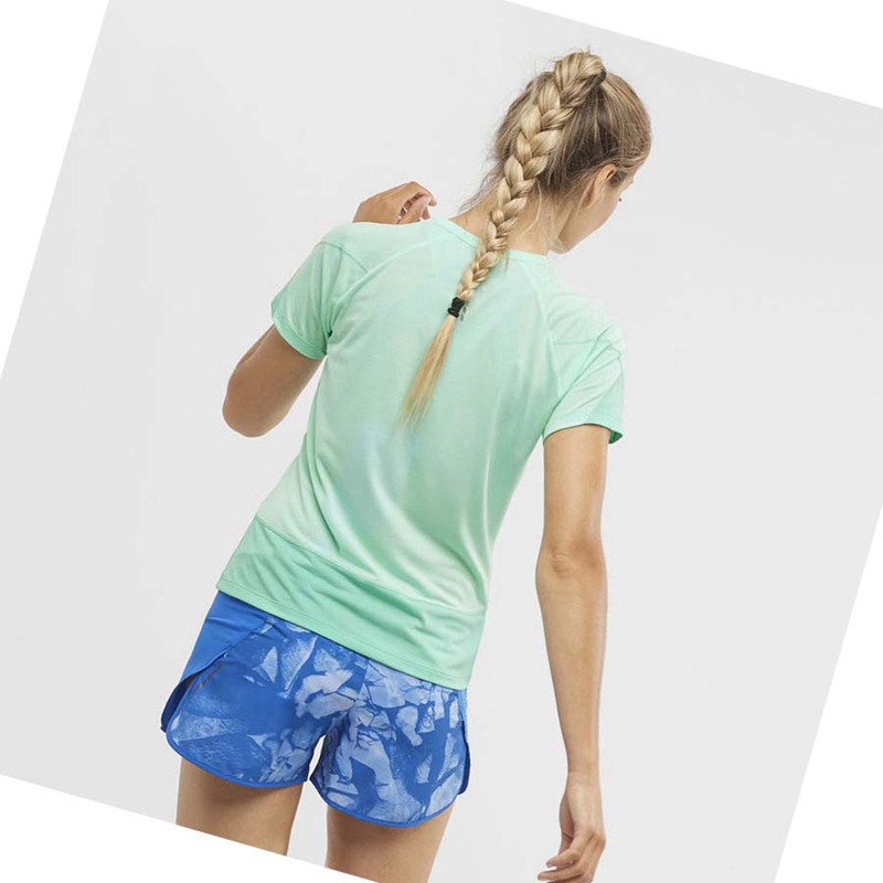 Green Salomon CROSS RUN Women's T Shirts | QPRAHIB-20