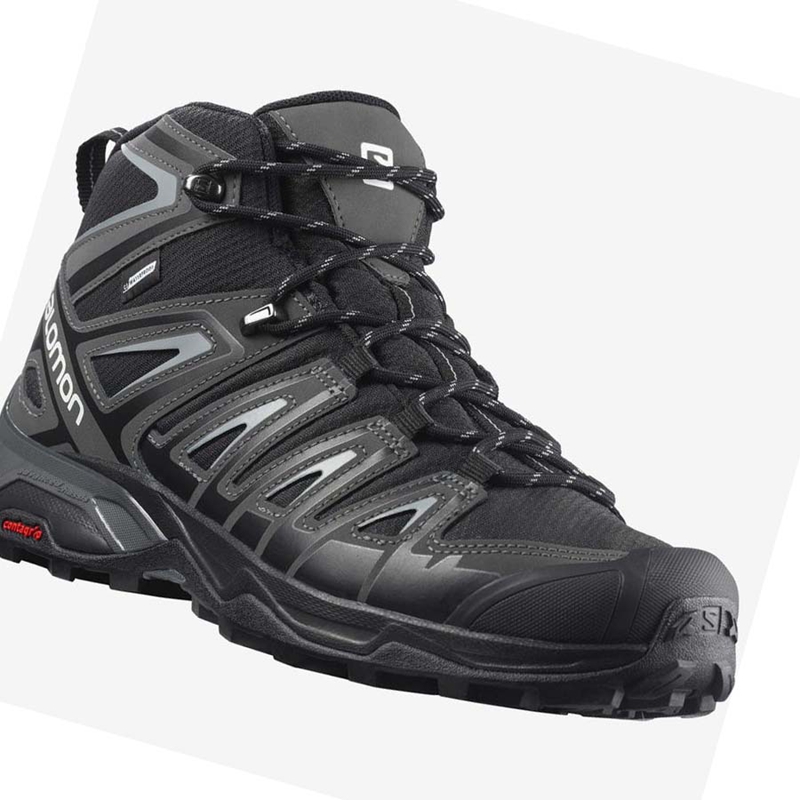 Grey / Black Salomon X ULTRA PIONEER MID CLIMASALOMON™ WATERPROOF Men's Hiking Shoes | HKPJFTO-02