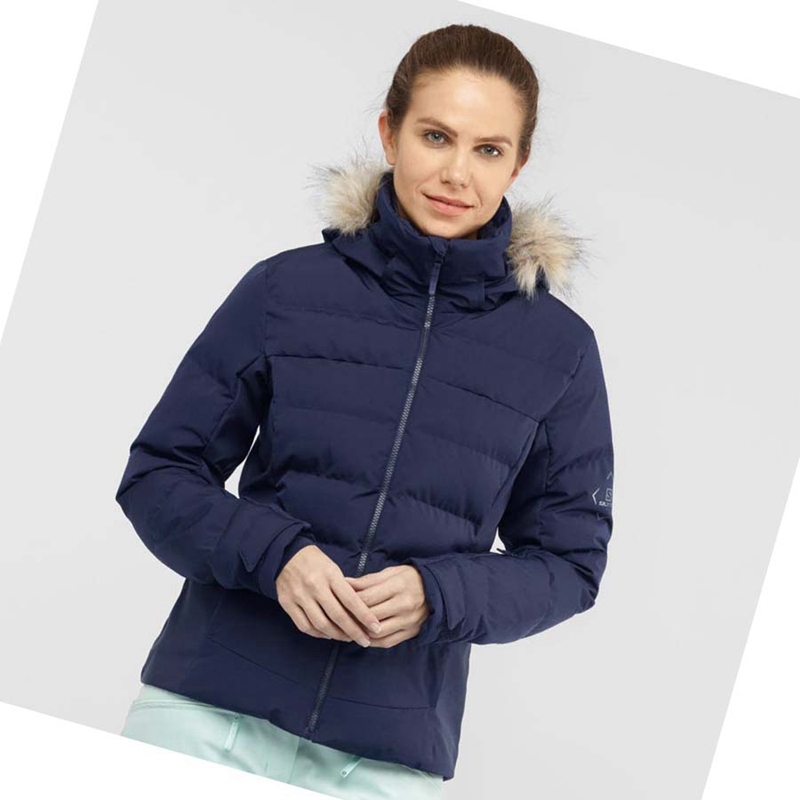 Navy Salomon STORMCOZY Women's Ski Jackets | ZIQLATS-36