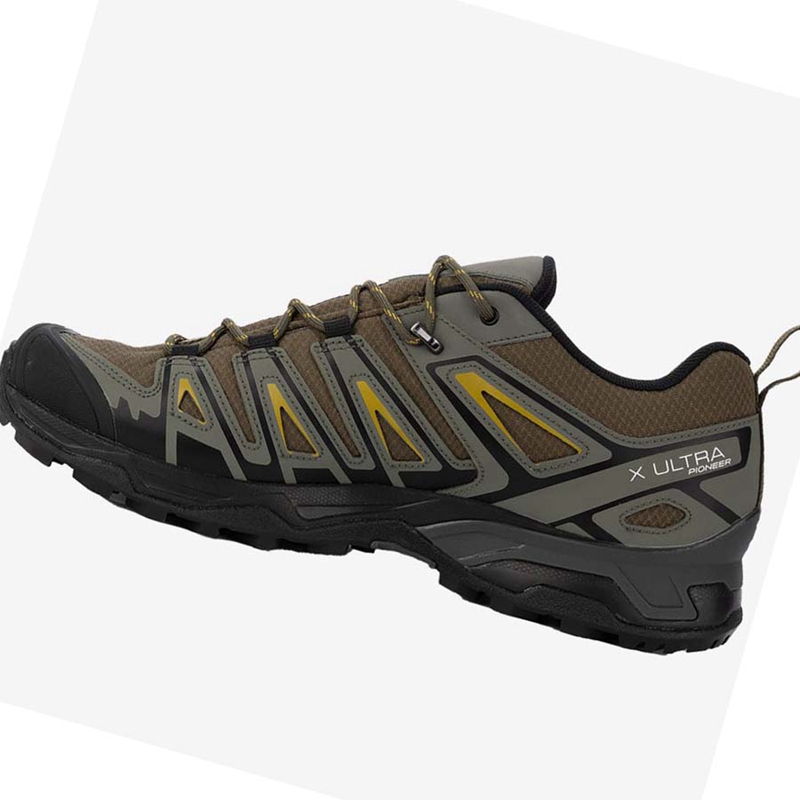 Olive / Black Salomon X ULTRA PIONEER CLIMASALOMON™ WATERPROOF Men's Hiking Shoes | CDMPFBH-40