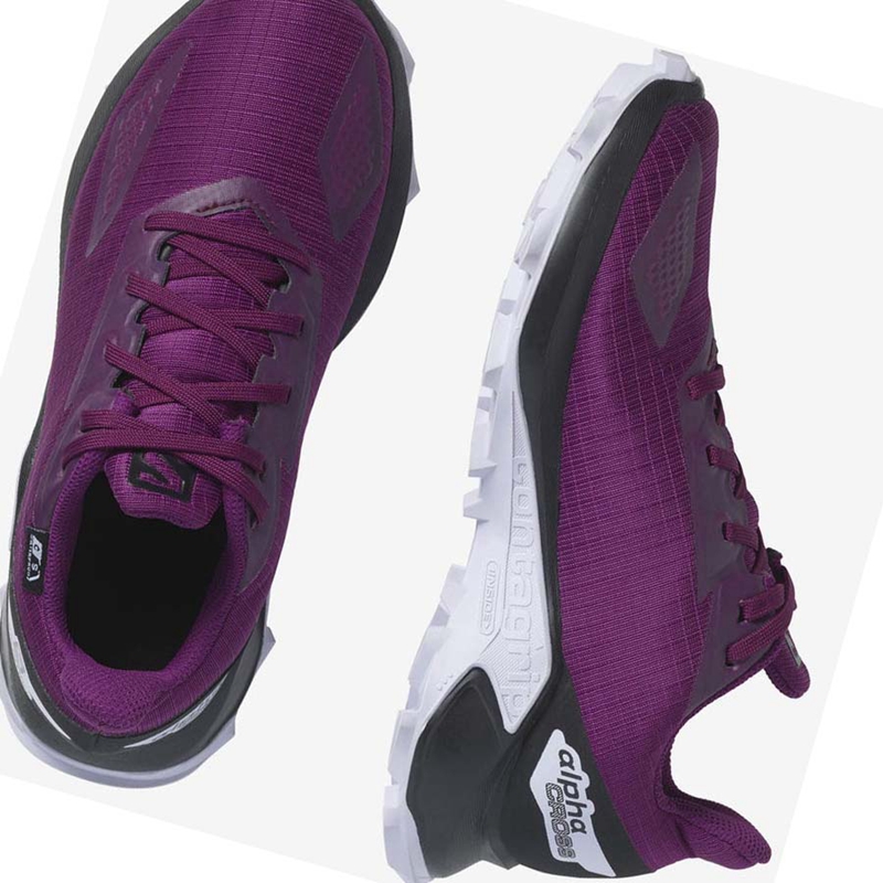 Purple Salomon ALPHACROSS BLAST CLIMASALOMON™ WATERPROOF Kids' Trail Running Shoes | UVNWFQR-12