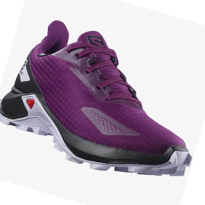 Purple Salomon ALPHACROSS BLAST CLIMASALOMON™ WATERPROOF Kids' Trail Running Shoes | UVNWFQR-12