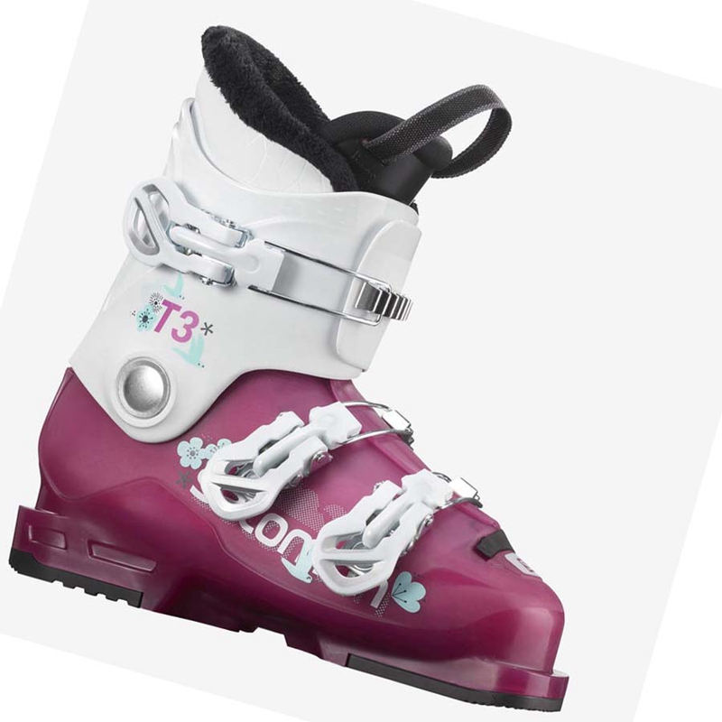 Purple / White  Salomon T3 RT GIRLY Kids\' Ski Boots | WVOTFUI-57