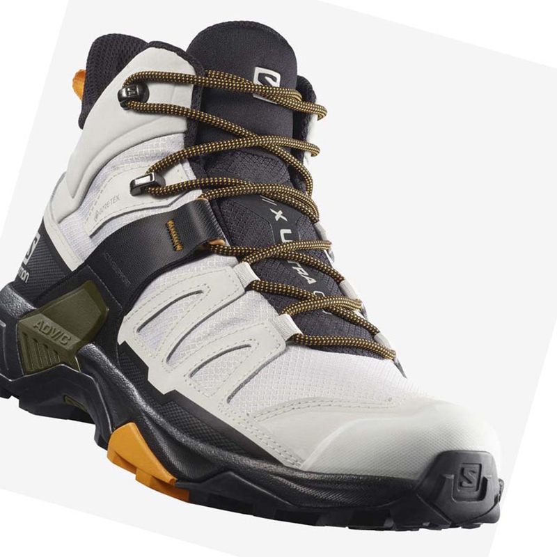 White / Black Salomon X ULTRA 4 MID GORE-TEX Men's Hiking Shoes | QVJWUOX-91