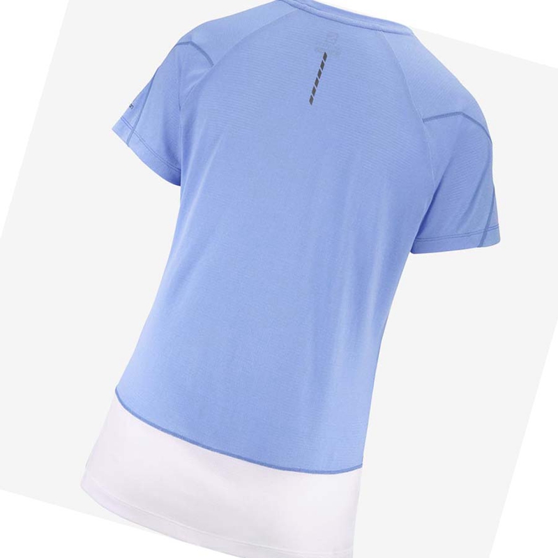 White / Blue  Salomon CROSS RUN GRAPHIC Women's T Shirts | DCQSOIU-46