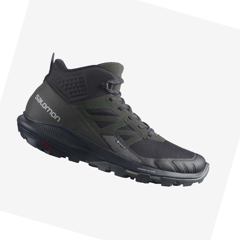 Black Salomon OUTPULSE MID GORE-TEX Men's Hiking Shoes | ZIYGVFT-84