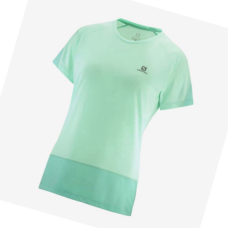 Green Salomon CROSS RUN Women's T Shirts | QPRAHIB-20