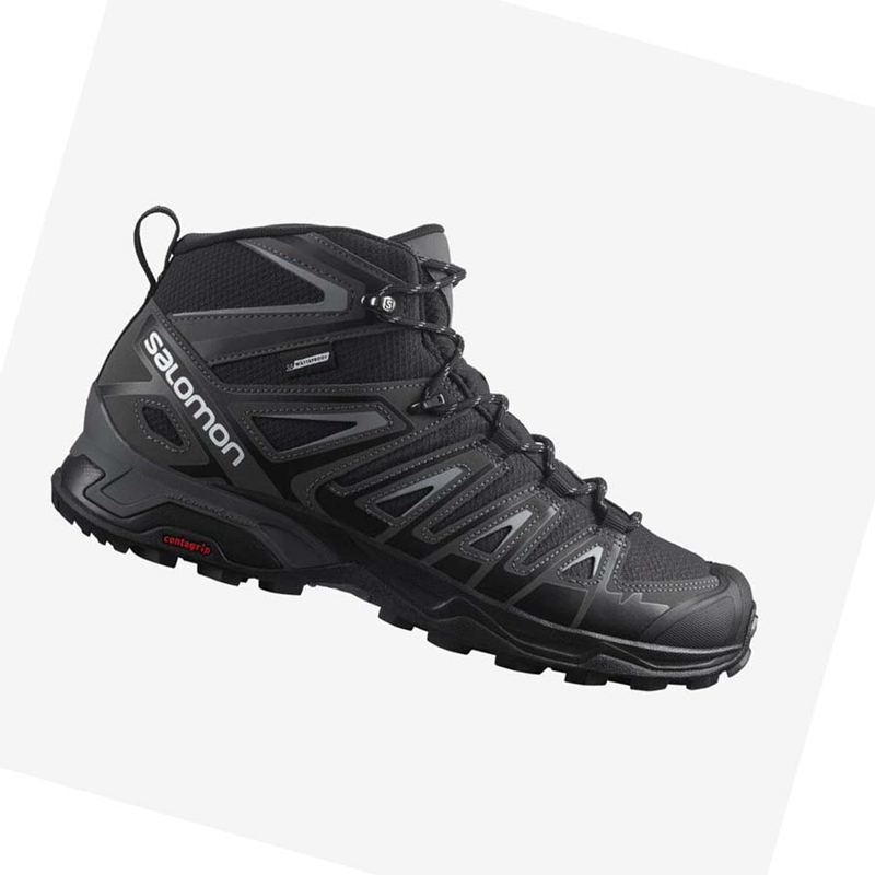 Grey / Black Salomon X ULTRA PIONEER MID CLIMASALOMON™ WATERPROOF Men's Hiking Shoes | HKPJFTO-02