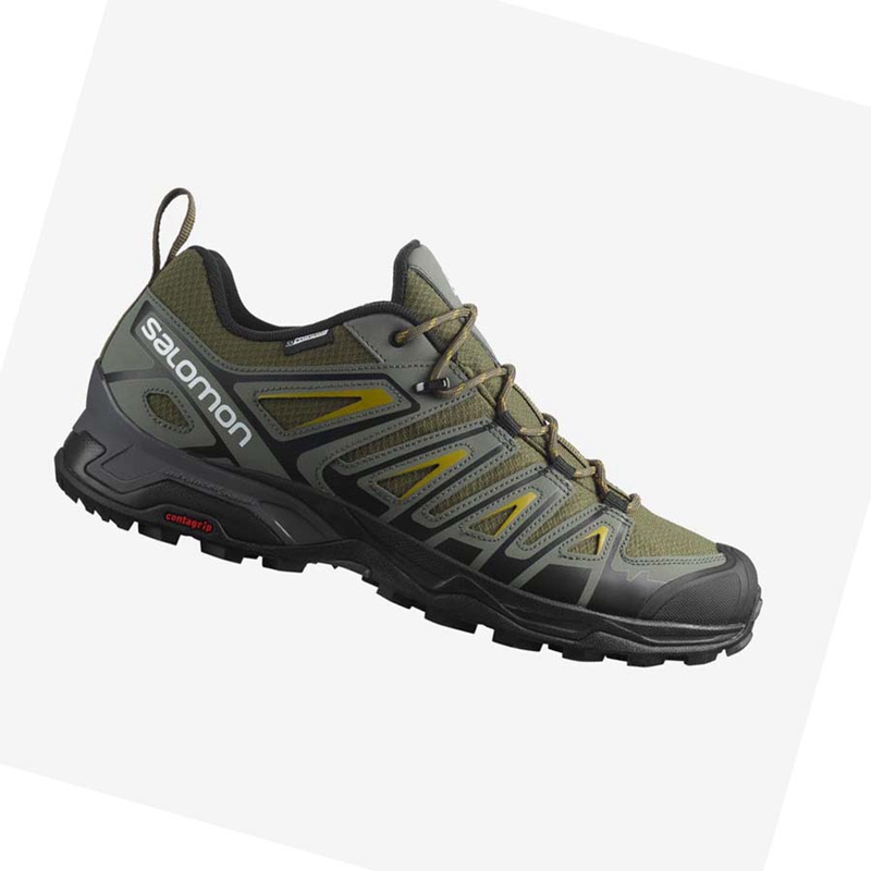 Olive / Black Salomon X ULTRA PIONEER CLIMASALOMON™ WATERPROOF Men's Hiking Shoes | CDMPFBH-40