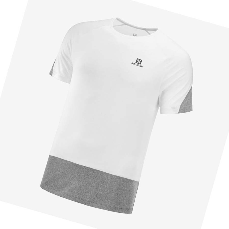 White Salomon CROSS RUN Men's T Shirts | ZISDVUE-81